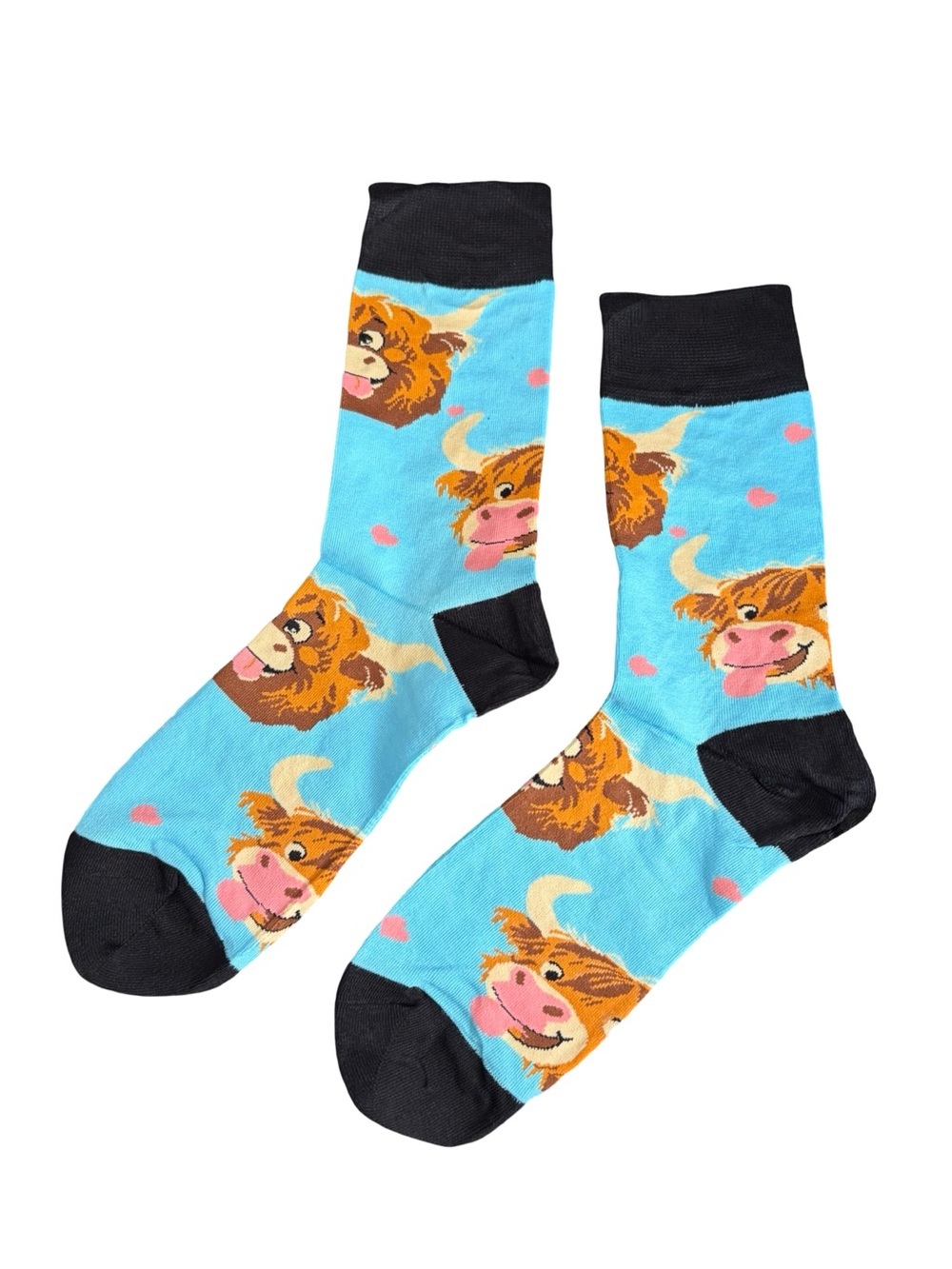 Highland Cow Novelty Crew Socks Blue Black